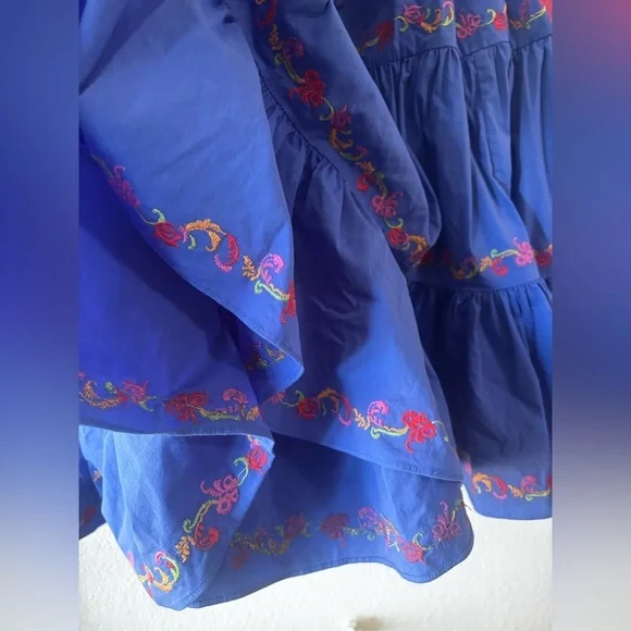 CAROLINE CONSTAS Katarina Blue Floral Embroidered Dress Sz M - Picture 5 of 9